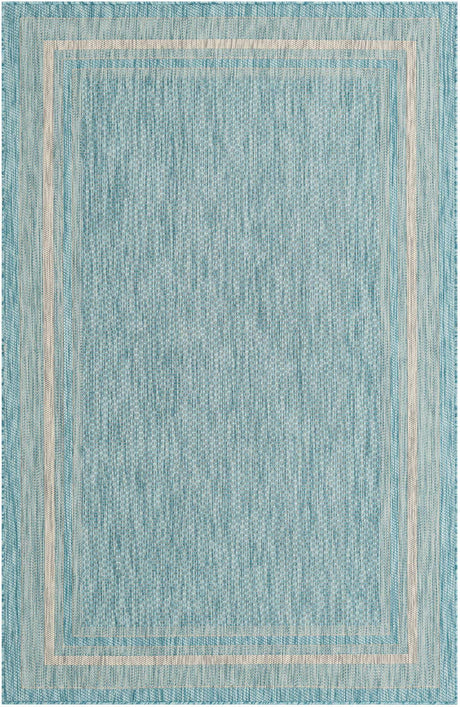 Aquamarine 5' 3 x 8' Outdoor Border Rectangle Rug