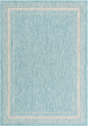 Aquamarine 7' 1 x 10' Outdoor Border Rectangle Area Rug Weather Resistant for Patio, Deck, Terrace, Balcony, Porch 100% Polypropylene Classic Bordered Carpet for Sale at Rug Engine