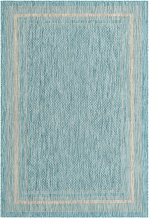 Aquamarine 6' 1 x 9' Outdoor Border Rectangle Area Rug Weather Resistant for Patio, Deck, Terrace, Balcony, Porch 100% Polypropylene Classic Bordered Carpet for Sale at Rug Engine