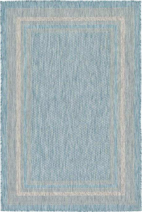 Aquamarine 4' 1 x 6' 1 Outdoor Border Rectangle Area Rug Weather Resistant for Patio, Deck, Terrace, Balcony, Porch