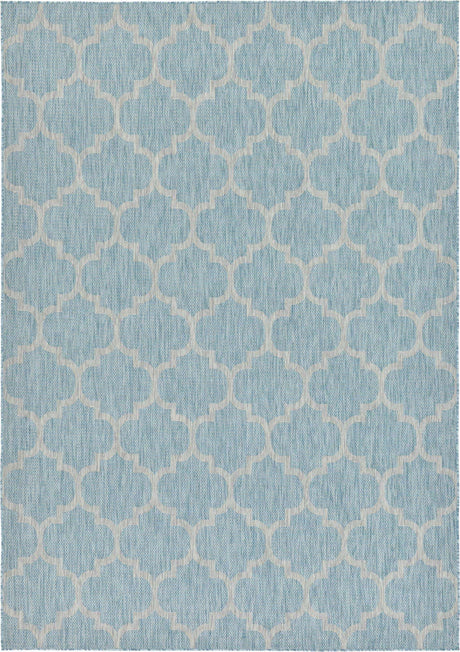 Aquamarine 7' 10 x 11' Outdoor Trellis Rectangle Area Rug Weather Resistant for Patio, Deck, Terrace, Balcony, Porch