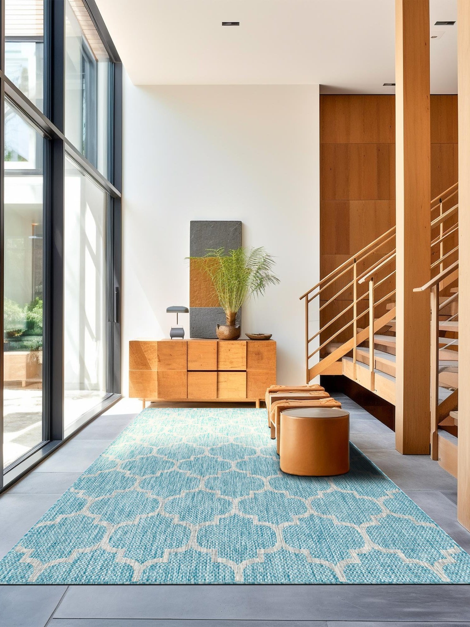 Aquamarine 7' 1 x 10' Outdoor Trellis Rectangle Area Rug Weather Resistant for Patio, Deck, Terrace, Balcony, Porch Geometric Design Water Safe Outside Carpet for Sale at Rug Engine