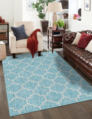 Aquamarine 3' 1 x 5' 3 Outdoor Trellis Rectangle Area Rug Weather Resistant for Patio, Deck, Terrace, Balcony, Porch Geometric Design Water Safe Outside Carpet for Sale at Rug Engine