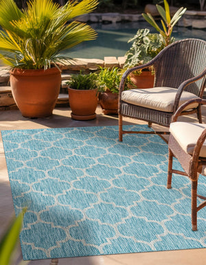 Aquamarine 7' 1 x 10' Outdoor Trellis Rectangle Rug
