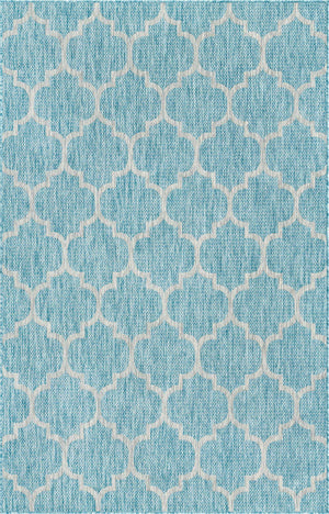 Aquamarine 5' 3 x 8' Outdoor Trellis Rectangle Area Rug Weather Resistant for Patio, Deck, Terrace, Balcony, Porch