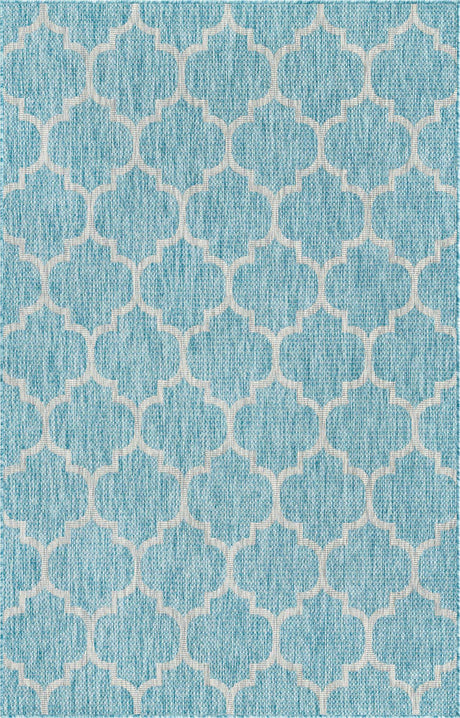 Aquamarine 5' 3 x 8' Outdoor Trellis Rectangle Area Rug Weather Resistant for Patio, Deck, Terrace, Balcony, Porch