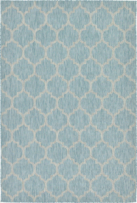Aquamarine 6' 1 x 9' Outdoor Trellis Rectangle Area Rug Weather Resistant for Patio, Deck, Terrace, Balcony, Porch