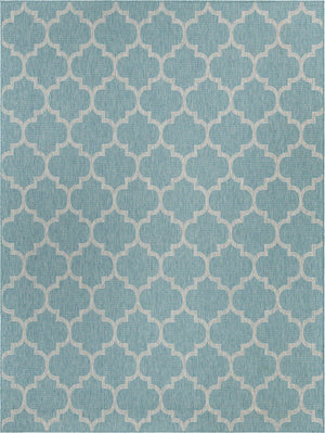 Aquamarine 9' x 12' Outdoor Trellis Rectangle Area Rug Weather Resistant for Patio, Deck, Terrace, Balcony, Porch