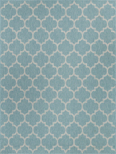 Aquamarine 9' x 12' Outdoor Trellis Rectangle Area Rug Weather Resistant for Patio, Deck, Terrace, Balcony, Porch