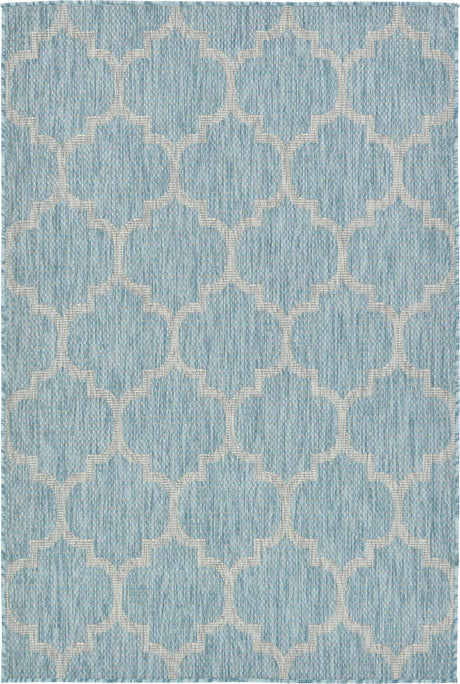 Aquamarine 4' 1 x 6' 1 Outdoor Trellis Rectangle Area Rug Weather Resistant for Patio, Deck, Terrace, Balcony, Porch