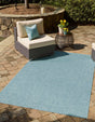 Aquamarine 6' 1 x 9' Outdoor Solid Rectangle Area Rug Weather Resistant for Patio, Deck, Terrace, Balcony, Porch 100% Polypropylene Minimalist Waterproof Carpet for Sale at Rug Engine