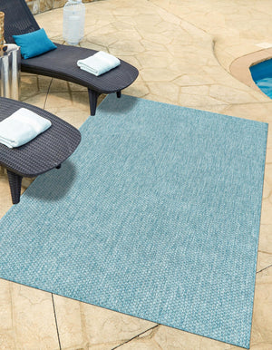 Aquamarine 2' x 3' 1 Outdoor Solid Rectangle Area Rug Weather Resistant for Patio, Deck, Terrace, Balcony, Porch 100% Polypropylene Minimalist Waterproof Carpet for Sale at Rug Engine