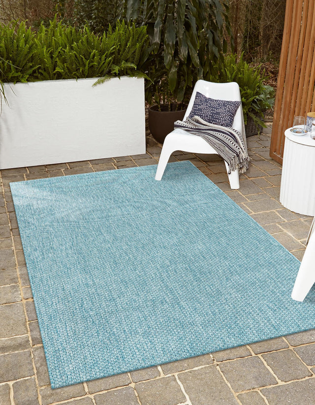 Aquamarine 7' 10 x 11' Outdoor Solid Rectangle Area Rug Weather Resistant for Patio, Deck, Terrace, Balcony, Porch 100% Polypropylene Minimalist Waterproof Carpet for Sale at Rug Engine