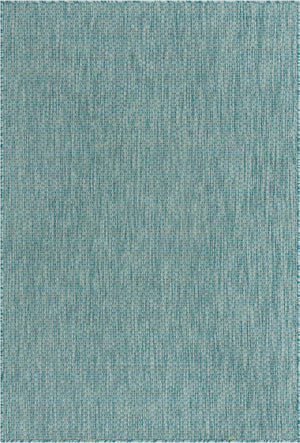 Aquamarine 4' 1 x 6' 1 Outdoor Solid Rectangle Area Rug Weather Resistant for Patio, Deck, Terrace, Balcony, Porch