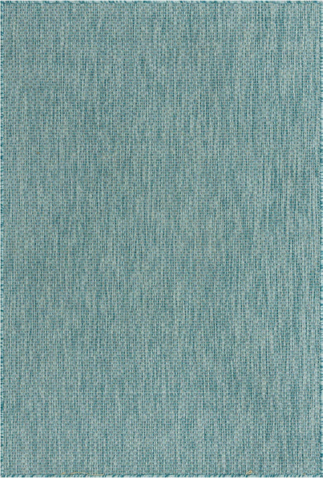 Aquamarine 4' 1 x 6' 1 Outdoor Solid Rectangle Area Rug Weather Resistant for Patio, Deck, Terrace, Balcony, Porch