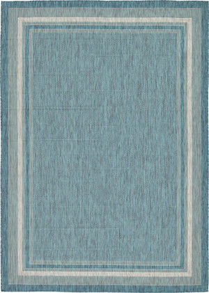 Teal 7' 10 x 11' Outdoor Border Rectangle Area Rug Weather Resistant for Patio, Deck, Terrace, Balcony, Porch