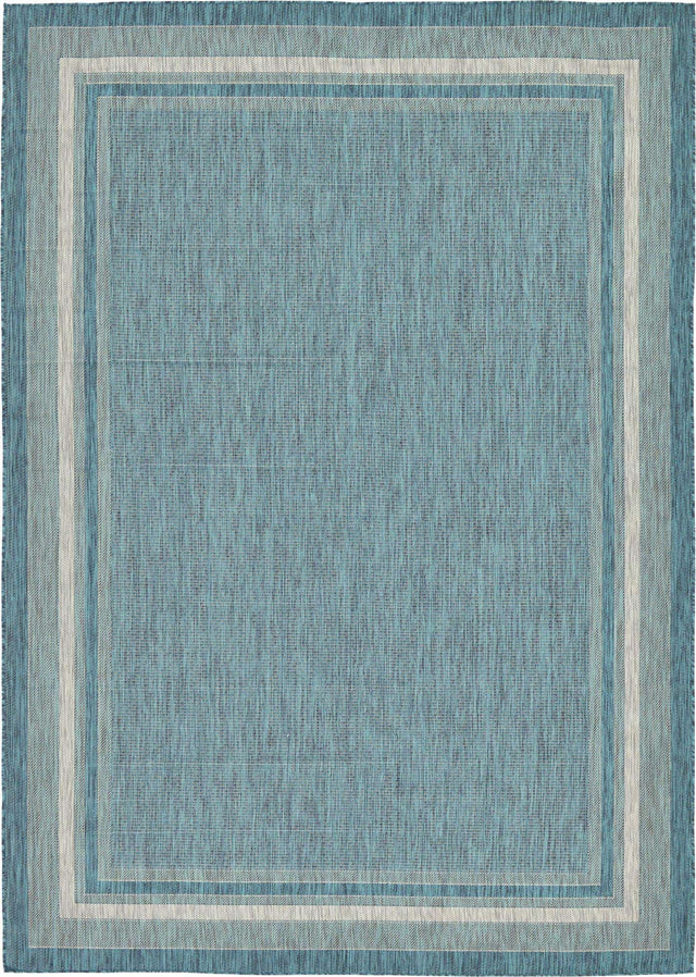 Teal 7' 10 x 11' Outdoor Border Rectangle Area Rug Weather Resistant for Patio, Deck, Terrace, Balcony, Porch
