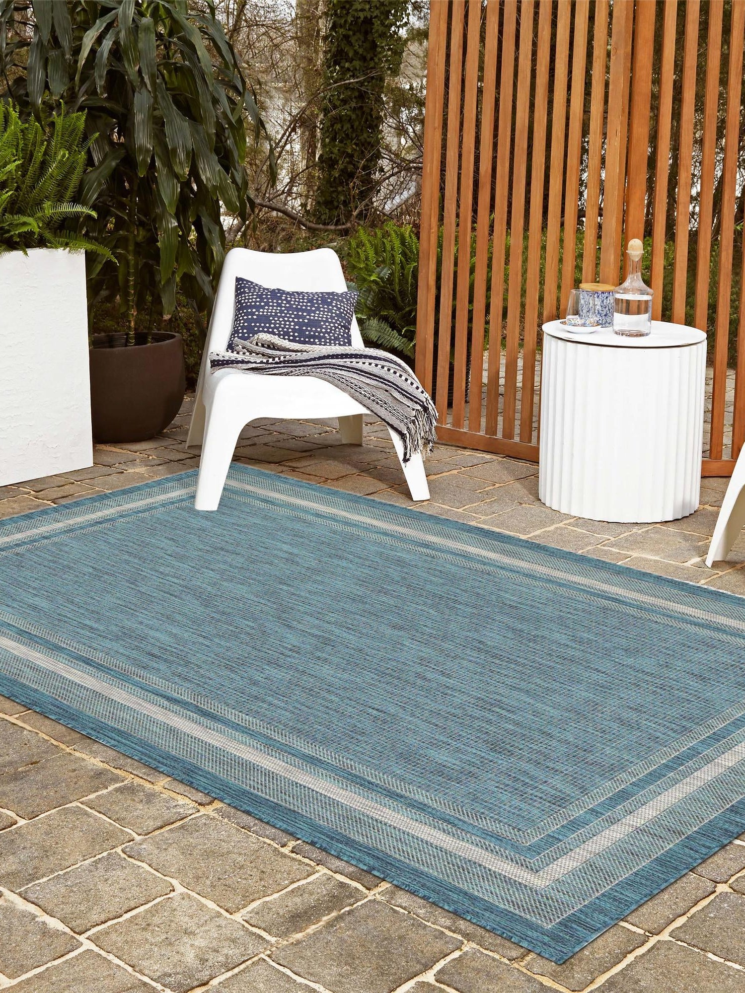 Teal 10' x 13' 1 Outdoor Border Rectangle Area Rug Weather Resistant for Patio, Deck, Terrace, Balcony, Porch 100% Polypropylene Classic Bordered Carpet for Sale at Rug Engine