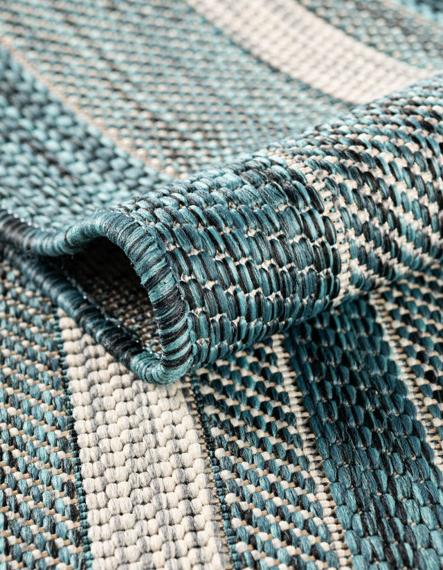 Teal 3' 1 x 5' 3 Outdoor Border Rectangle Rug