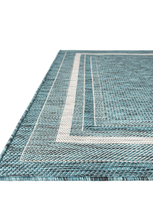 Teal 3' 1 x 5' 3 Outdoor Border Rectangle Rug