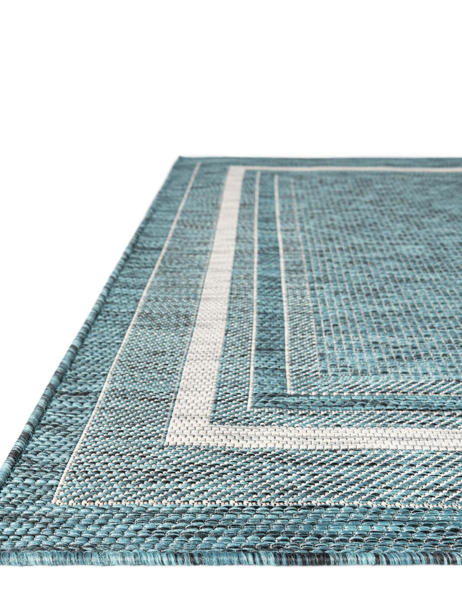 Teal 7' 10 x 11' Outdoor Border Rectangle Area Rug Weather Resistant for Patio, Deck, Terrace, Balcony, Porch 100% Polypropylene Classic Bordered Carpet for Sale at Rug Engine