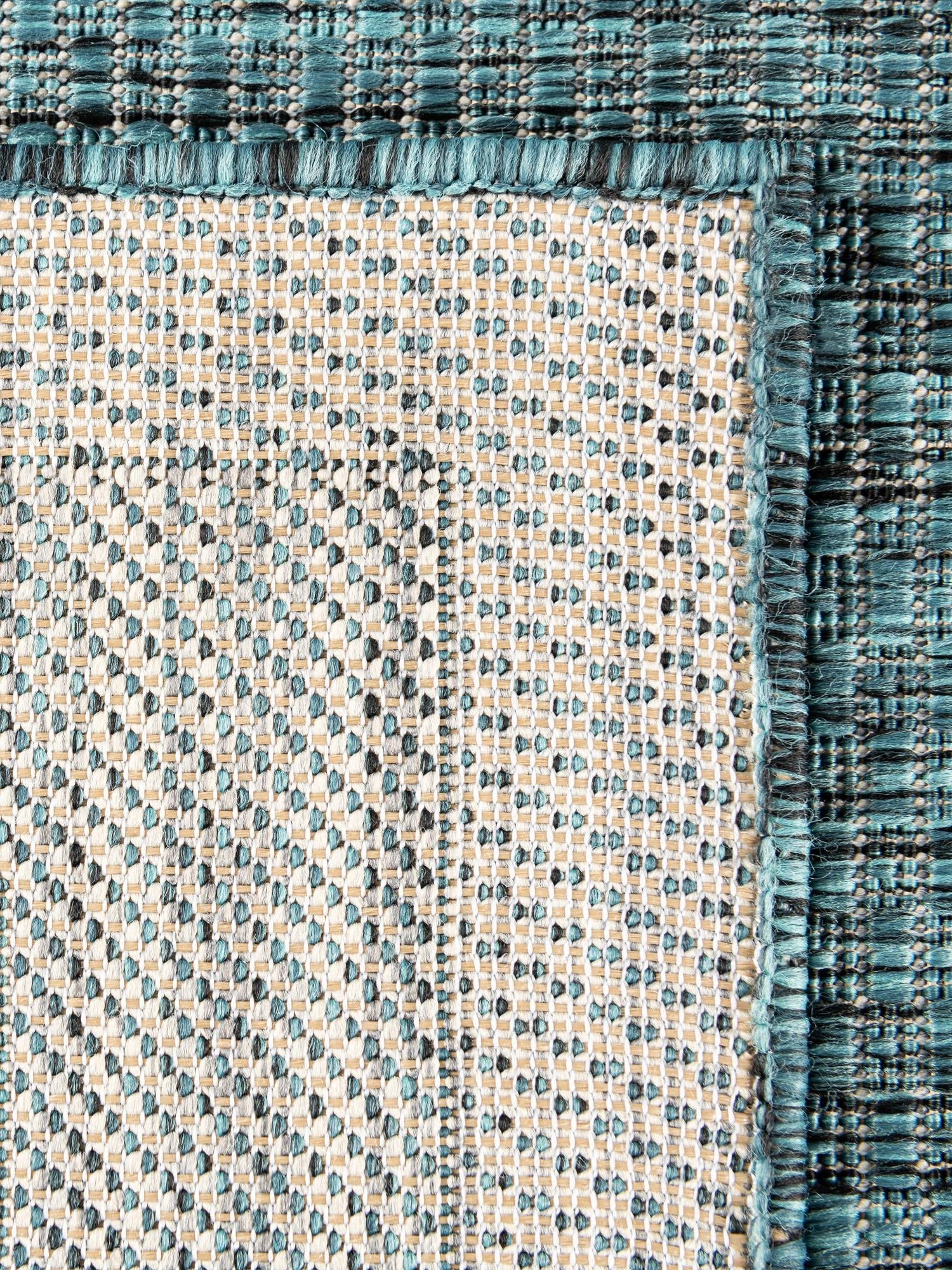 Teal 5' 3 x 8' Outdoor Border Rectangle Area Rug Weather Resistant for Patio, Deck, Terrace, Balcony, Porch 100% Polypropylene Classic Bordered Carpet for Sale at Rug Engine