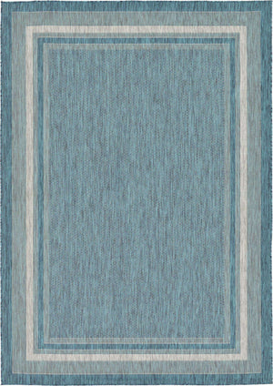 Teal 7' 1 x 10' Outdoor Border Rectangle Area Rug Weather Resistant for Patio, Deck, Terrace, Balcony, Porch