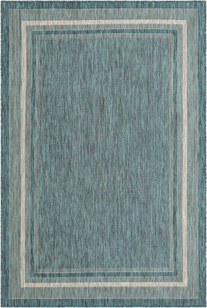 Teal 6' 1 x 9' Outdoor Border Rectangle Rug