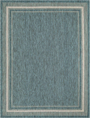 Teal 9' x 12' Outdoor Border Rectangle Area Rug Weather Resistant for Patio, Deck, Terrace, Balcony, Porch 100% Polypropylene Classic Bordered Carpet for Sale at Rug Engine