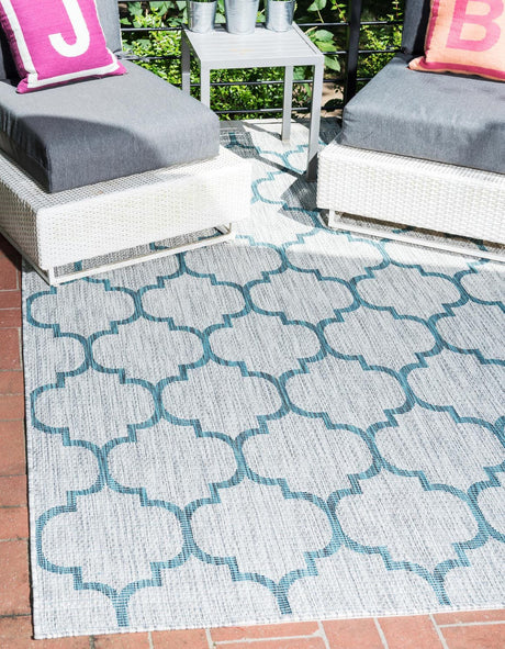 Gray 5' 3 x 8' Outdoor Trellis Rectangle Area Rug Weather Resistant for Patio, Deck, Terrace, Balcony, Porch
