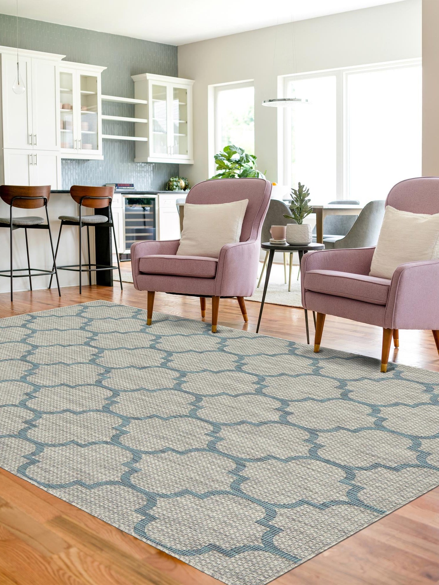Gray 5' 3 x 8' Outdoor Trellis Rectangle Area Rug Weather Resistant for Patio, Deck, Terrace, Balcony, Porch Geometric Design Water Safe Outside Carpet for Sale at Rug Engine