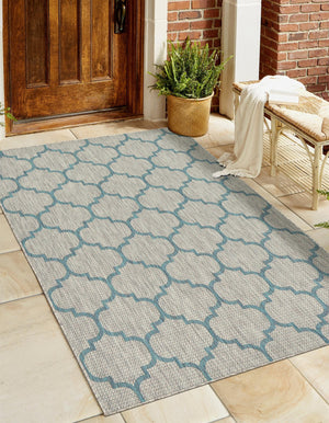 Gray 7' 10 x 11' Outdoor Trellis Rectangle Area Rug Weather Resistant for Patio, Deck, Terrace, Balcony, Porch Geometric Design Water Safe Outside Carpet for Sale at Rug Engine
