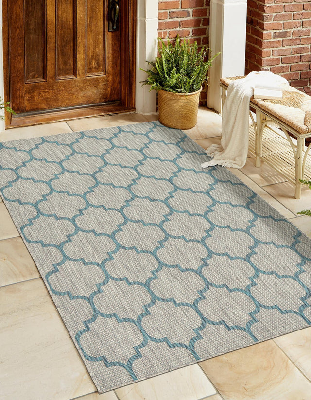 Gray 6' 1 x 9' Outdoor Trellis Rectangle Area Rug Weather Resistant for Patio, Deck, Terrace, Balcony, Porch Geometric Design Water Safe Outside Carpet for Sale at Rug Engine