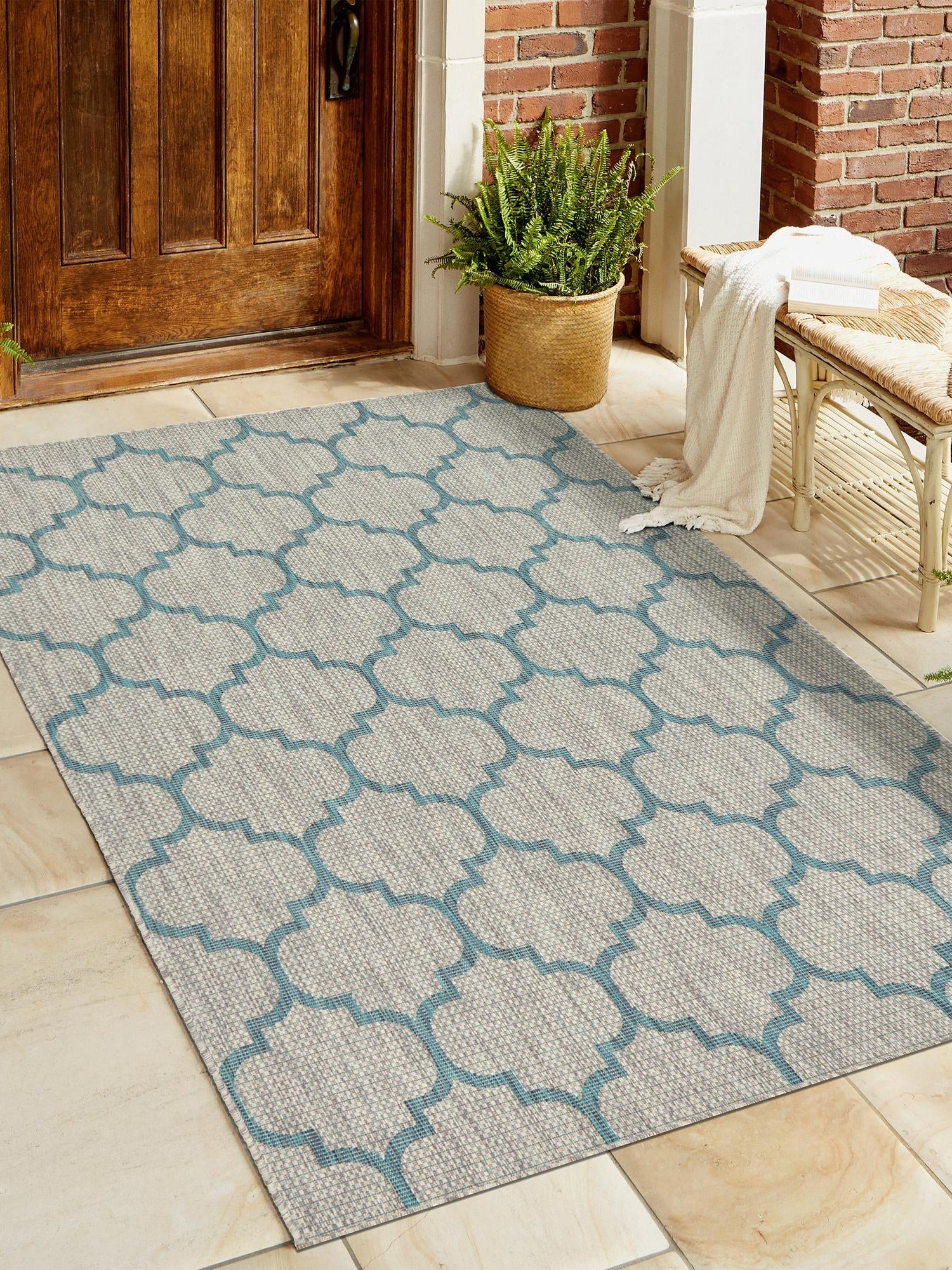 Gray 4' 1 x 6' 1 Outdoor Trellis Rectangle Area Rug Weather Resistant for Patio, Deck, Terrace, Balcony, Porch Geometric Design Water Safe Outside Carpet for Sale at Rug Engine