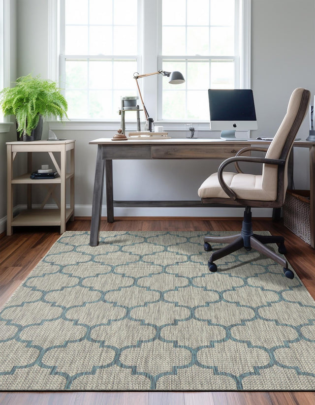 Gray 7' 1 x 10' Outdoor Trellis Rectangle Area Rug Weather Resistant for Patio, Deck, Terrace, Balcony, Porch