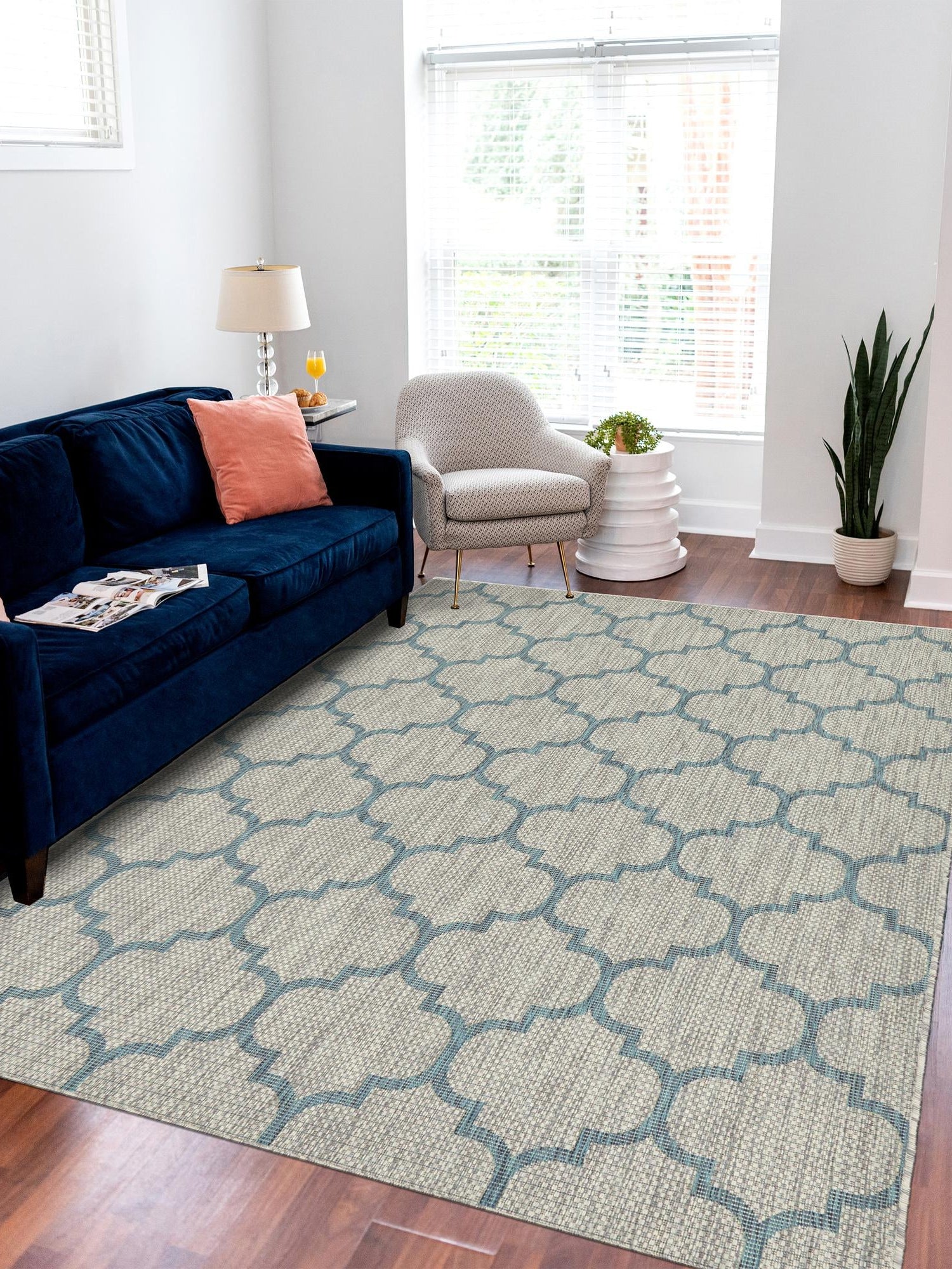 Gray 5' 3 x 8' Outdoor Trellis Rectangle Area Rug Weather Resistant for Patio, Deck, Terrace, Balcony, Porch Geometric Design Water Safe Outside Carpet for Sale at Rug Engine