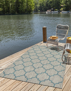 Gray 7' 1 x 10' Outdoor Trellis Rectangle Area Rug Weather Resistant for Patio, Deck, Terrace, Balcony, Porch