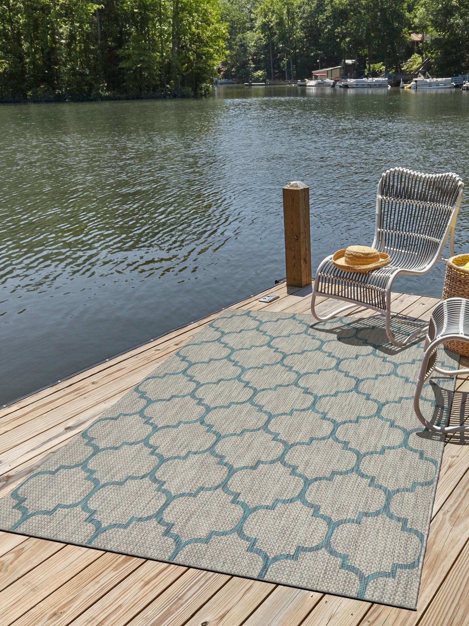 Gray 6' 1 x 9' Outdoor Trellis Rectangle Area Rug Weather Resistant for Patio, Deck, Terrace, Balcony, Porch Geometric Design Water Safe Outside Carpet for Sale at Rug Engine