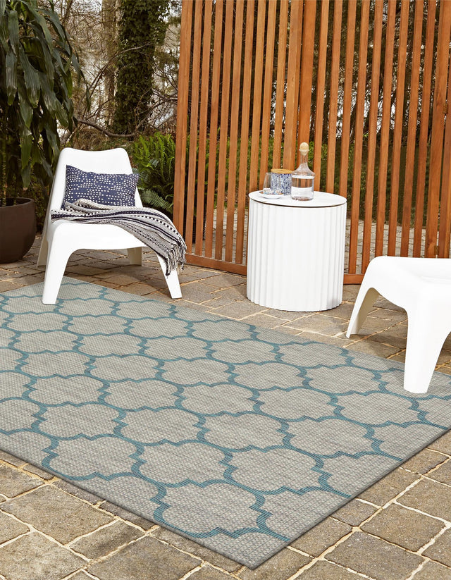 Gray 6' 1 x 9' Outdoor Trellis Rectangle Area Rug Weather Resistant for Patio, Deck, Terrace, Balcony, Porch Geometric Design Water Safe Outside Carpet for Sale at Rug Engine