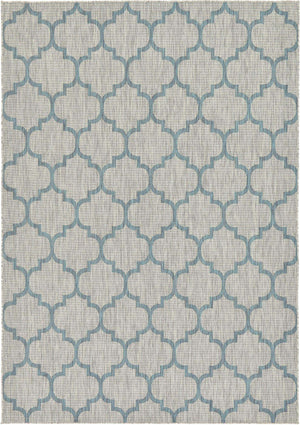 Gray 7' 1 x 10' Outdoor Trellis Rectangle Area Rug Weather Resistant for Patio, Deck, Terrace, Balcony, Porch