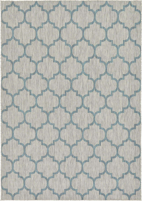 Gray 7' 1 x 10' Outdoor Trellis Rectangle Area Rug Weather Resistant for Patio, Deck, Terrace, Balcony, Porch