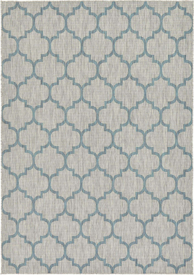 Gray 7' 1 x 10' Outdoor Trellis Rectangle Area Rug Weather Resistant for Patio, Deck, Terrace, Balcony, Porch