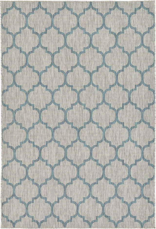 Gray 6' 1 x 9' Outdoor Trellis Rectangle Area Rug Weather Resistant for Patio, Deck, Terrace, Balcony, Porch Geometric Design Water Safe Outside Carpet for Sale at Rug Engine