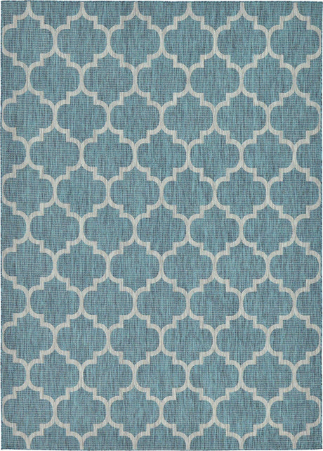 Teal 7' 10 x 11' Outdoor Trellis Rectangle Area Rug Weather Resistant for Patio, Deck, Terrace, Balcony, Porch