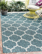 Teal 7' 1 x 10' Outdoor Trellis Rectangle Area Rug Weather Resistant for Patio, Deck, Terrace, Balcony, Porch Geometric Design Water Safe Outside Carpet for Sale at Rug Engine