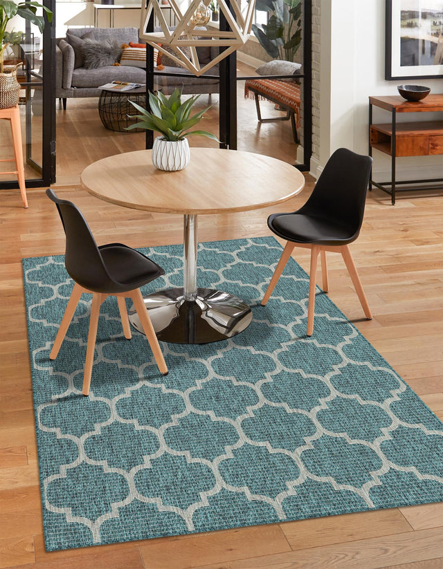 Teal 10' x 14' 1 Outdoor Trellis Rectangle Area Rug Weather Resistant for Patio, Deck, Terrace, Balcony, Porch Geometric Design Water Safe Outside Carpet for Sale at Rug Engine