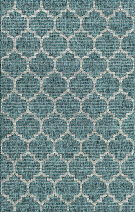 Teal 5' 3 x 8' Outdoor Trellis Rectangle Area Rug Weather Resistant for Patio, Deck, Terrace, Balcony, Porch