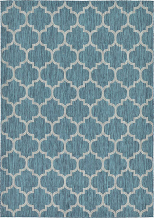 Teal 7' 1 x 10' Outdoor Trellis Rectangle Area Rug Weather Resistant for Patio, Deck, Terrace, Balcony, Porch Geometric Design Water Safe Outside Carpet for Sale at Rug Engine