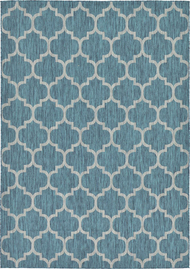 Teal 7' 1 x 10' Outdoor Trellis Rectangle Area Rug Weather Resistant for Patio, Deck, Terrace, Balcony, Porch Geometric Design Water Safe Outside Carpet for Sale at Rug Engine