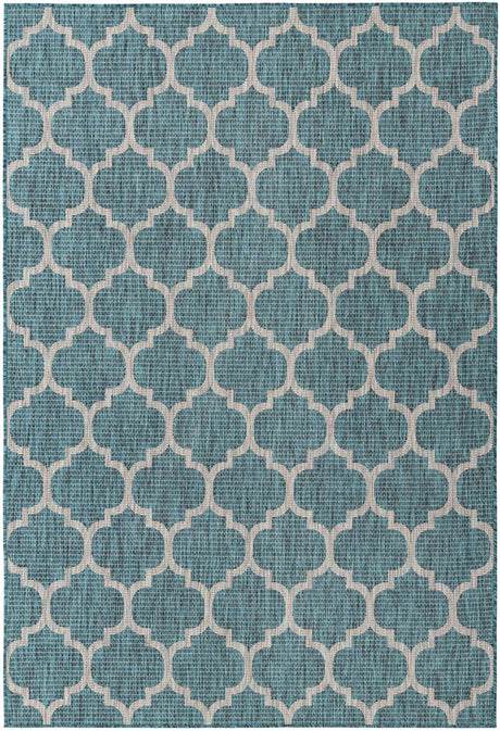 Teal 6' 1 x 9' Outdoor Trellis Rectangle Area Rug Weather Resistant for Patio, Deck, Terrace, Balcony, Porch